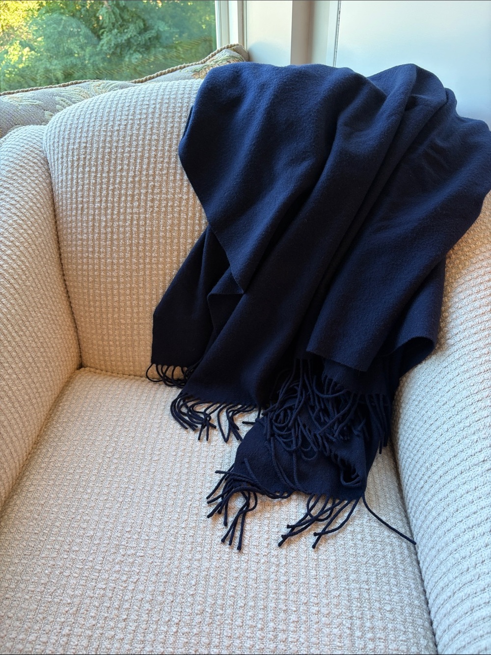 Williams Sonoma home Pure 100% cashmere Navy Fringe Throw Blanket